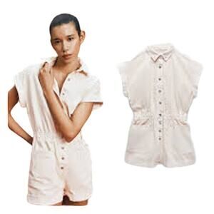 Zara Cream Button-Up Romper